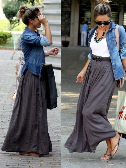 2014 Yaz Kot Gömlek Ve Uzun Etek Kombini Stylekadın